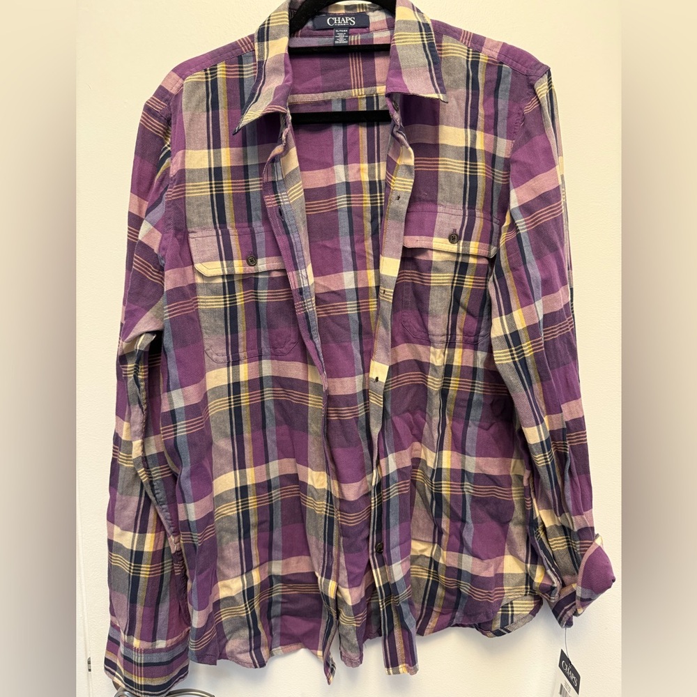Chaps Purple and Yellow Plaid Shirt
